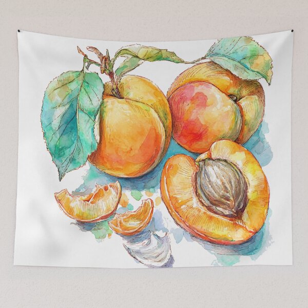 Item preview, Sweet Apricot Watercolor Fruit Illustration – Whole and Halved designed and sold by Moss and Moon Studio.