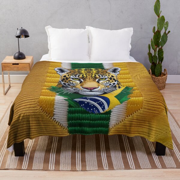 Item preview, Brazilian Jaguar Embroidery Fierce National Animal with Brazil Flag Patch Design designed and sold by ArtDesignTp.