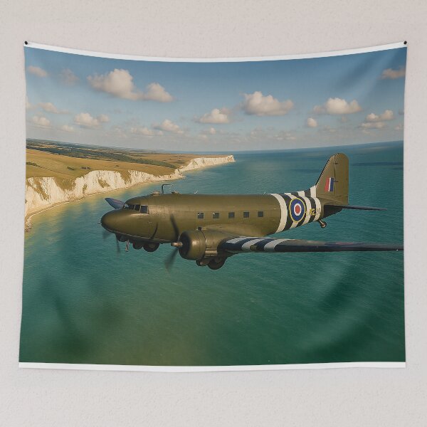 Item preview, Coastal Passage Dakota Over Chalk Cliffs designed and sold by Skyframe Aviation.