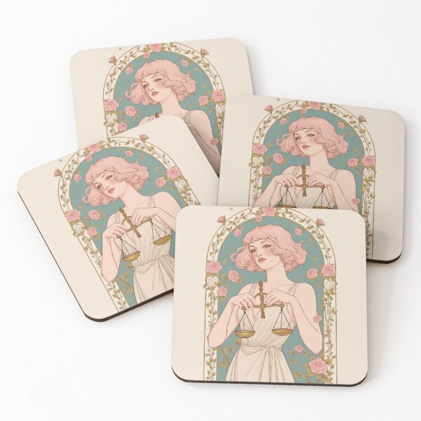Item preview, Libra Zodiac Art Nouveau | Graceful Feminine Balance with Golden Scales & Roses designed and sold by  Ojo de Lilith.