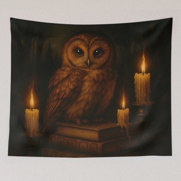 Item preview, Owl, antique books and magic candles - dark academia gothic animals lovers nocturnal aesthetic designed and sold by Fantasy Cache.