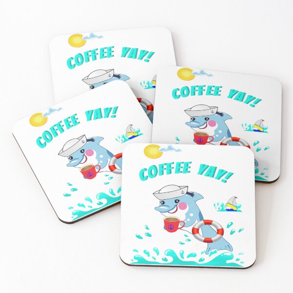 Item preview, A Funny Dolphin With a Cyber Citrus Coffee Vibe: A Sticker - Coffee Yay! designed and sold by Felia001.