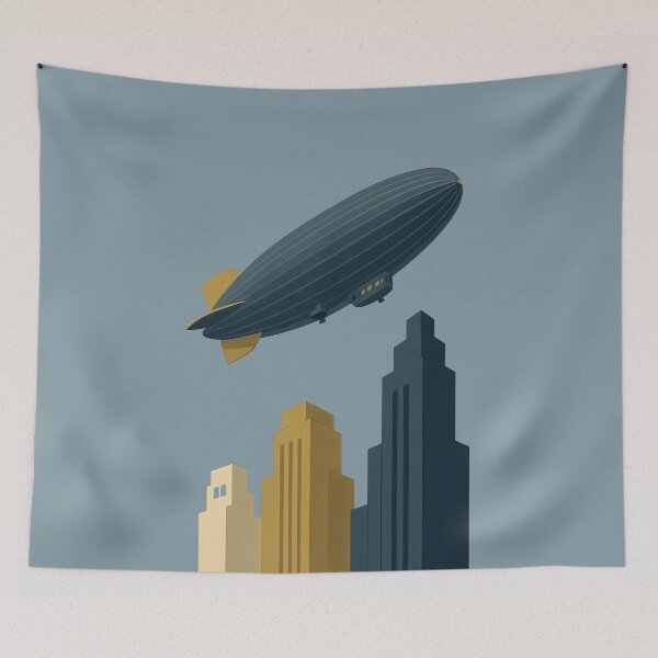 Item preview, Vintage Zeppelin Over Art Deco Skyline – Retro Travel Aesthetic designed and sold by Shoot-The-Moon.