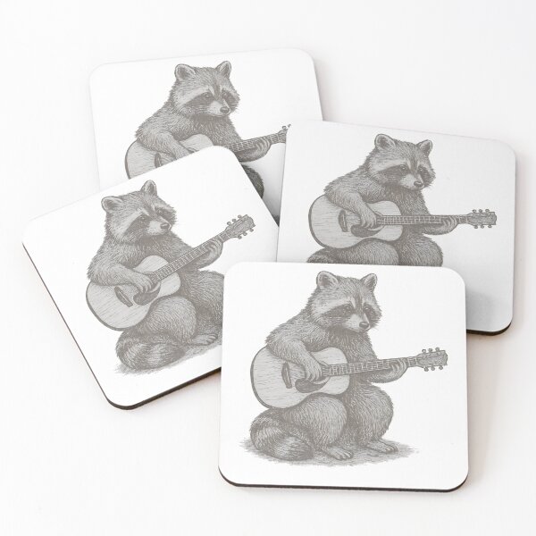 Item preview, Raccoon Playing Guitar Vintage Sketch Gray Monochrome designed and sold by HobbiesPrints.