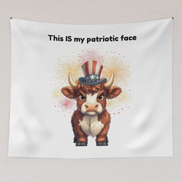 Item preview, This IS My Patriotic Face – Grumpy Highland Cow July 4th Design designed and sold by QuirkyChicArts.
