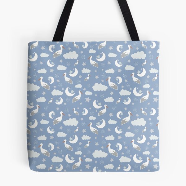 Item preview, Child birth motif – stork and cloud on azure blue background designed and sold by AtlMaddynette.