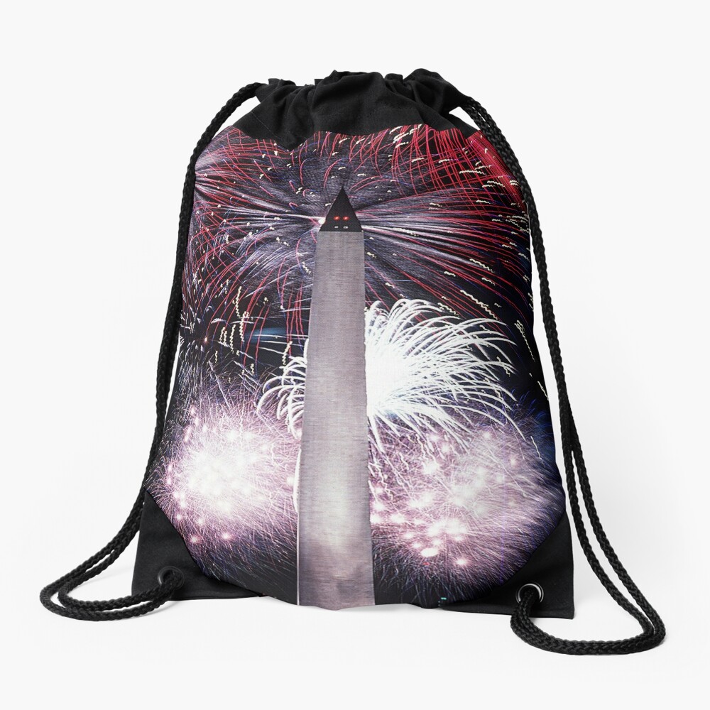 Fourth of July fireworks behind the Washington Monument Drawstring Bag