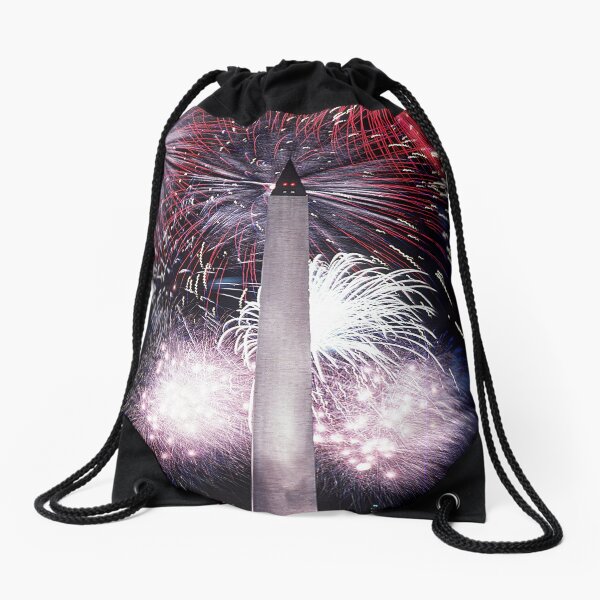 Fourth of July fireworks behind the Washington Monument Drawstring Bag