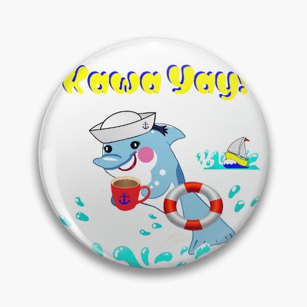 Item preview, Cartoon Dolphin - Сoffee Fan With Citrus-Marine Vibe : "Kawa Yay!" designed and sold by Felia001.
