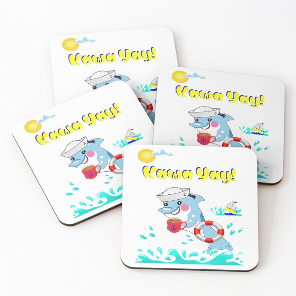 Item preview, Cartoon Dolphin - Сoffee Fan With Citrus-Marine Vibe : "Kawa Yay!" designed and sold by Felia001.