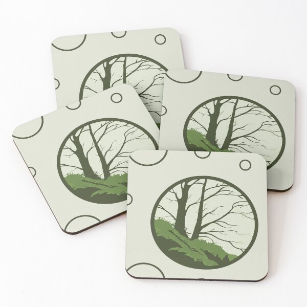 Item preview, Minimalist Pattern of Circular Frames with Trees and Hills designed and sold by Creative88Art.