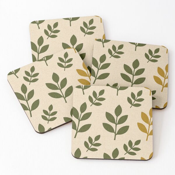 Item preview, Seamless Pattern of Green and Mustard Leafy Branches on Beige designed and sold by Creative88Art.