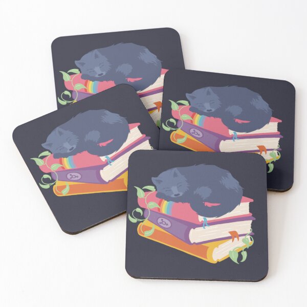 Item preview, Black cat sleeping on stack of books designed and sold by kupfermoos.