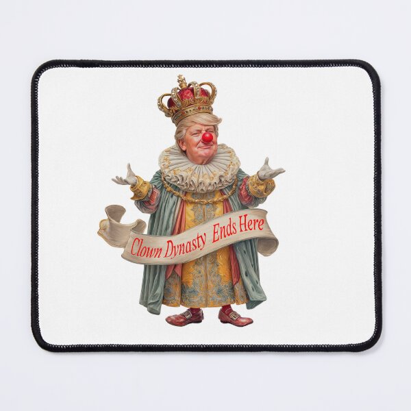 Item preview, Illustration of a regal figure with clown features, holding a banner and wearing a crown, conveying a satirical message about a political dynasty designed and sold by Ms. Iryna.