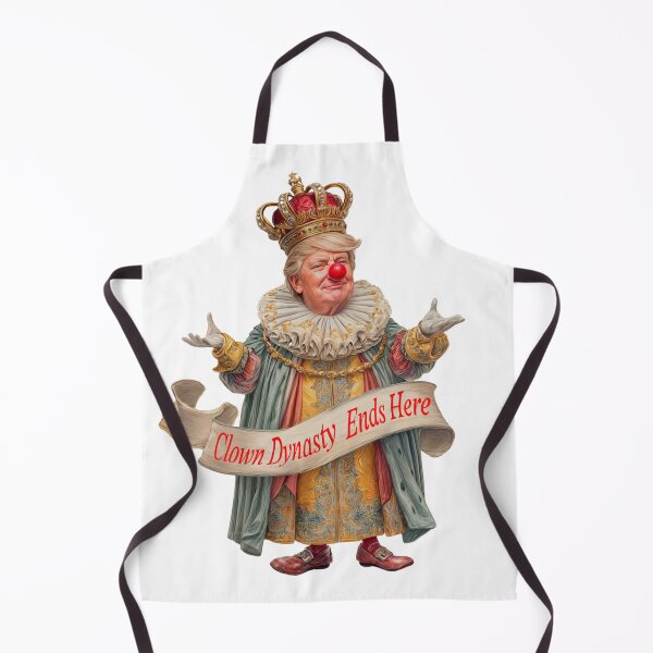 Item preview, Illustration of a regal figure with clown features, holding a banner and wearing a crown, conveying a satirical message about a political dynasty designed and sold by Ms. Iryna.