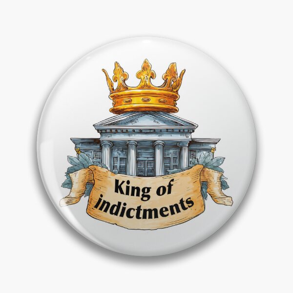 Item preview, Symbolic representation of legal authority featuring a crown above a courthouse with bold text reading King of Indictments designed and sold by Ms. Iryna.