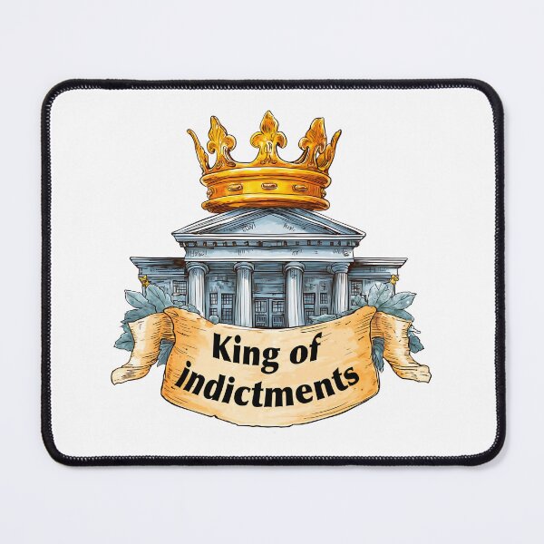 Item preview, Symbolic representation of legal authority featuring a crown above a courthouse with bold text reading King of Indictments designed and sold by Ms. Iryna.