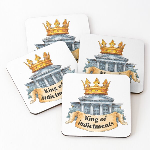 Item preview, Symbolic representation of legal authority featuring a crown above a courthouse with bold text reading King of Indictments designed and sold by Ms. Iryna.