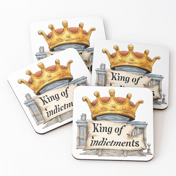 Item preview, Artwork depicting a crown atop a building with the words King of Indictments prominently displayed in a creative design designed and sold by Ms. Iryna.