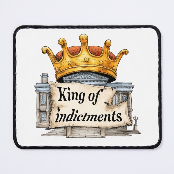 Item preview, Artwork depicting a crown atop a building with the words King of Indictments prominently displayed in a creative design designed and sold by Ms. Iryna.