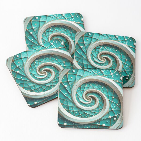 Item preview, Abstract Spiral  Turquoise White Gold Fibonacci Art 86 designed and sold by Vicky Brago-Mitchell®.
