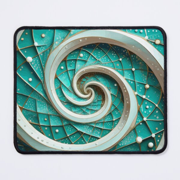Item preview, Abstract Spiral  Turquoise White Gold Fibonacci Art 86 designed and sold by Vicky Brago-Mitchell®.