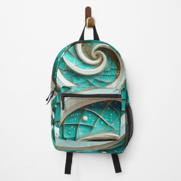 Item preview, Abstract Spiral  Turquoise White Gold Fibonacci Art 86 designed and sold by Vicky Brago-Mitchell®.