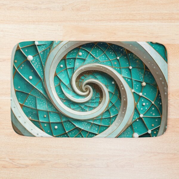 Item preview, Abstract Spiral  Turquoise White Gold Fibonacci Art 86 designed and sold by Vicky Brago-Mitchell®.