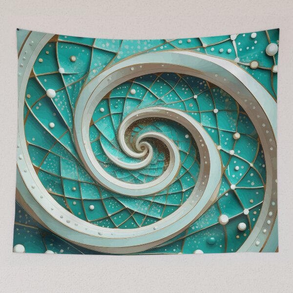 Item preview, Abstract Spiral  Turquoise White Gold Fibonacci Art 86 designed and sold by Vicky Brago-Mitchell®.