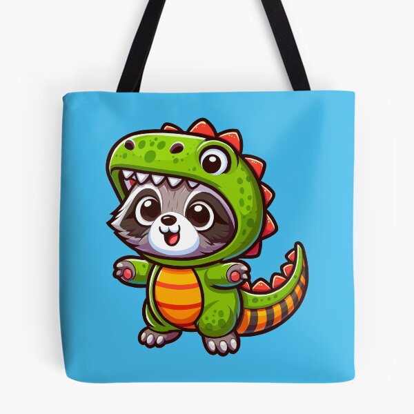 Aperçu de l'œuvre Bébé raton laveur portant un costume de dinosaure créée et vendue par Ghost on Toast.