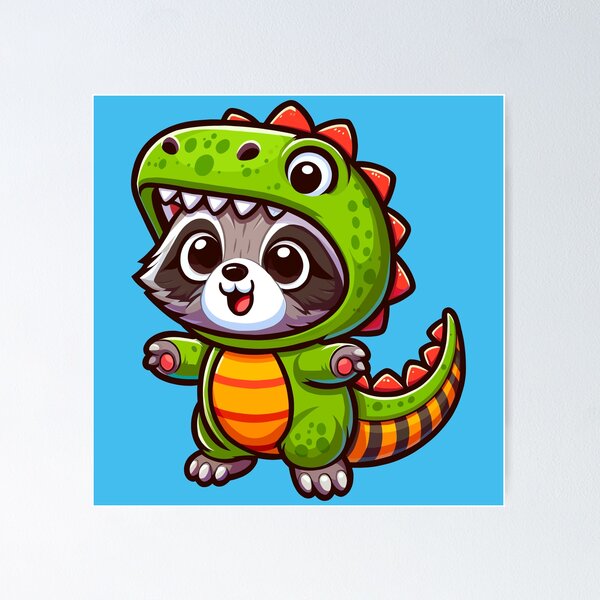 Item preview, Baby Raccoon Wearing a Dinosaur Costume designed and sold by Ghost on Toast.