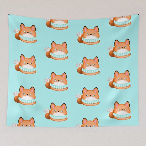Item preview, a small macaron cake in the shape of a cute fox with pastel turquoise cream designed and sold by katecheerycake.
