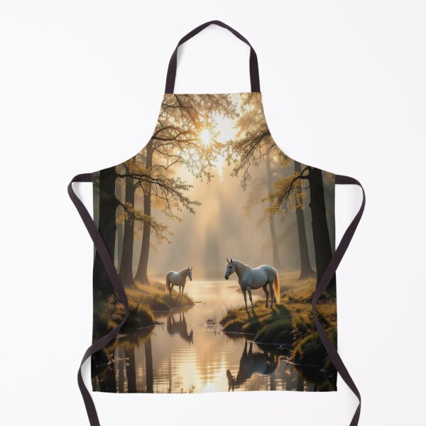 Item preview, Magical Sunrise Forest with two white horses & butterflies – Impressionist Dreamscape designed and sold by FotoworldEdel.