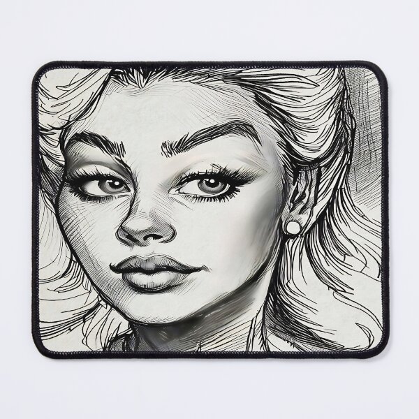 Item preview, Vintage Crosshatch Woman Drawing – Powerful Gaze Portrait designed and sold by gleefulme.