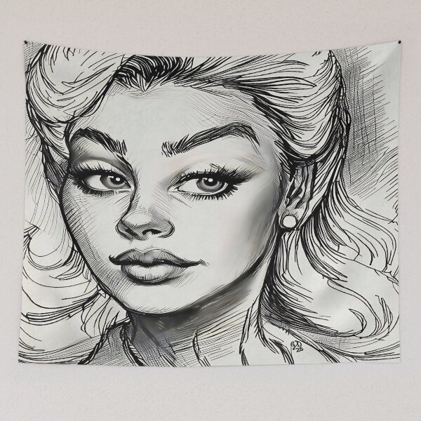Item preview, Vintage Crosshatch Woman Drawing – Powerful Gaze Portrait designed and sold by gleefulme.