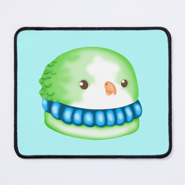 Item preview, a small macaron cake in the shape of a sweet green monk parakeet parrot with turquoise cream designed and sold by katecheerycake.
