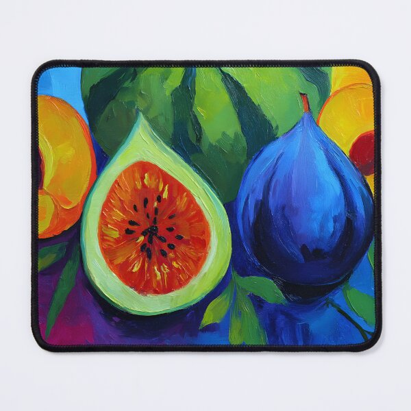 Item preview, Vibrant Watermelon Fig and Apricots in Bold Colors Against a Lively Blue Pink and Purple Background designed and sold by OlfactoART Studio.