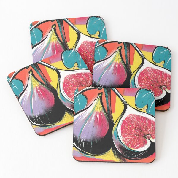 Item preview, Fresh Figs in Focus - Whole and Sliced Fruit with Lush Detail Against a Bold and Vibrant Abstract designed and sold by OlfactoART Studio.