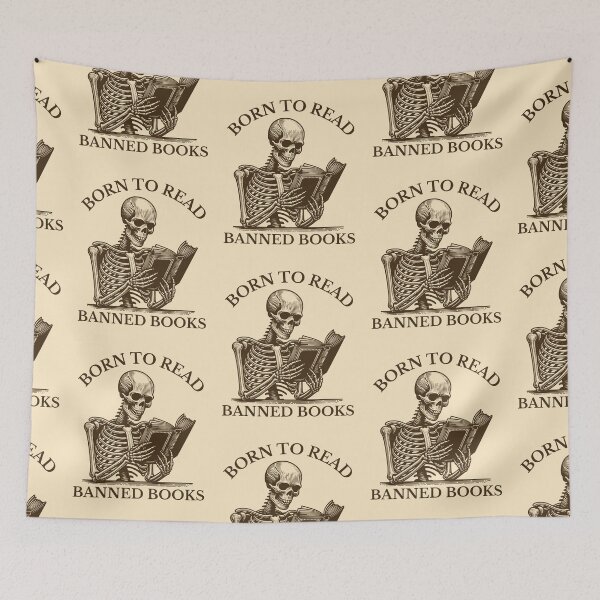 Item preview, Born To Read Banned Books Reading Skeleton designed and sold by KLArtzStore.