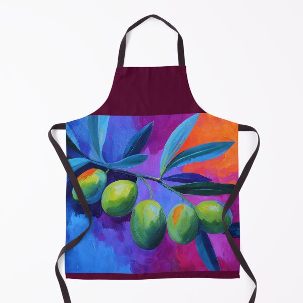 Item preview, Lush Green Olive Branch - Vibrant Olives and Leaves with Bold Blue and Orange Abstract Background designed and sold by OlfactoART Studio.