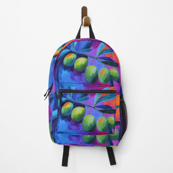 Item preview, Lush Green Olive Branch - Vibrant Olives and Leaves with Bold Blue and Orange Abstract Background designed and sold by OlfactoART Studio.