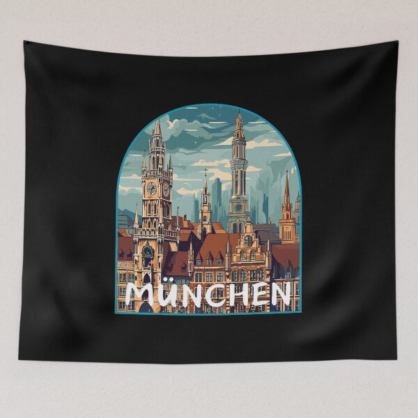 Item preview, München in Bavaria, Germany Retro Art Travel Landscape Badge designed and sold by MaateoDesign.