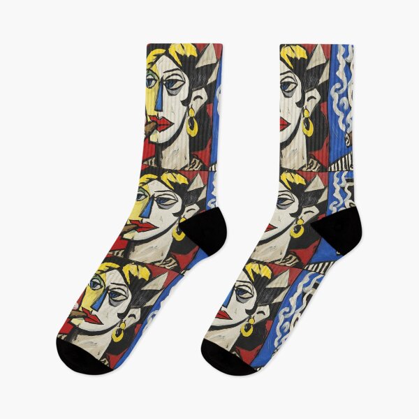 Item preview, Vibrant Stylized Faces with Geometric Features Holding Cigars Amidst Swirling Smoke designed and sold by OlfactoART Studio.