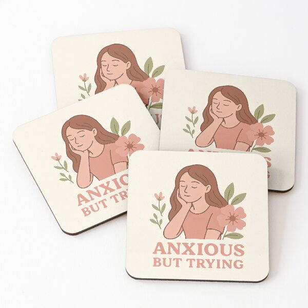 Item preview, Anxious but Trying – Aesthetic Mental Health Design for Soft Girls designed and sold by So Golden Shop.