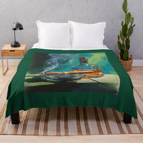 Item preview, Cigar and Whiskey Tranquility - Warm Inviting Scene with Vibrant Blue and Green Luxury Backdrop designed and sold by OlfactoART Studio.