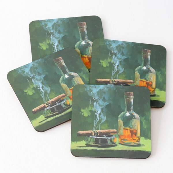 Item preview, Cigar and Whiskey Elegance - Warm Amber Tones with Smoky Trails Against a Rich Green Backdrop designed and sold by OlfactoART Studio.