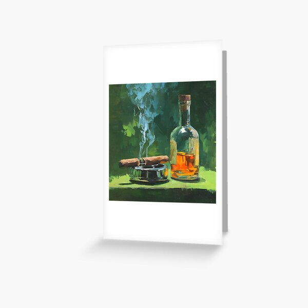 Item preview, Cigar and Whiskey Elegance - Warm Amber Tones with Smoky Trails Against a Rich Green Backdrop designed and sold by OlfactoART Studio.