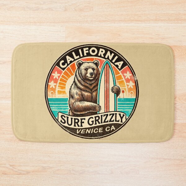 Item preview, Venice Beach Surfing Bear – Retro Vibes designed and sold by Pacific Art.