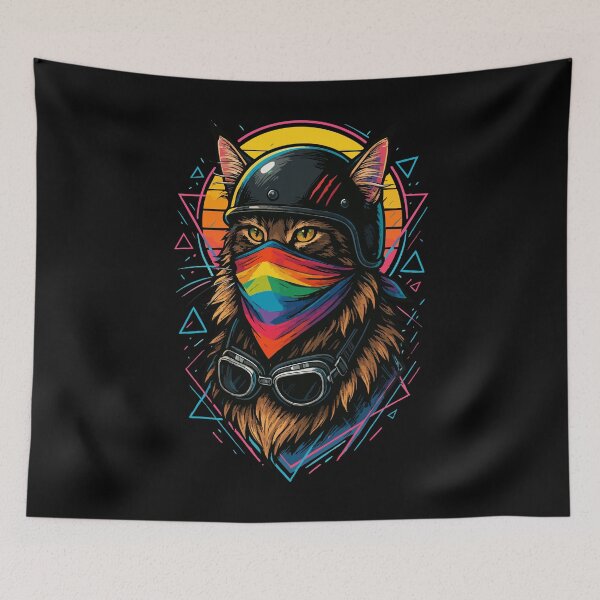 Item preview, LGBTQ Biker Bandit Cat In Helmet Retro designed and sold by TomFrontierArt.