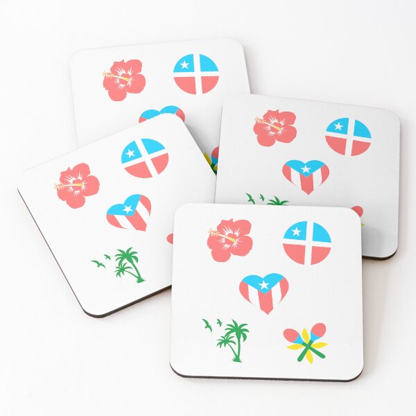 Item preview, Puerto Rico Set of 5 Symbols Boricua and Lares Flags Maracas Hibiscus Flower and Beach Palm Trees designed and sold by byDarling.